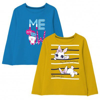 X2O Cotton Printed Full Sleeve T Shirts for Girls(Pack of 2)(Pink 1)