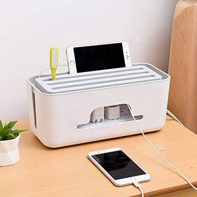 Xacton Cable Management Box - White | Wire Bin | Power Strip, Cords, Surge Protector Hiding Cover Organizer