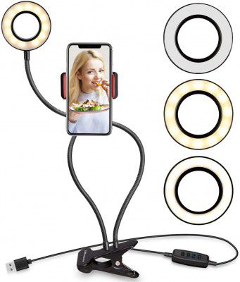 XBEAT® Selfie Ring Light with Mobile Phone Holder Flexible Stand for Live Stream/Makeup, LED Selfie Camera Lighting with Phone Holder Dimmable LED Circle Ring Light