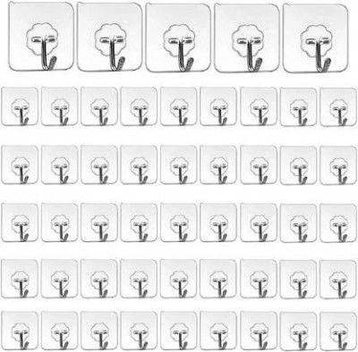 XBEY Adhesive Plastic Wall Hooks Hangers (Pack of 50)