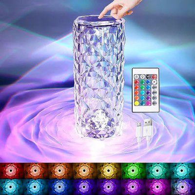 XERGY Crystal Lamp, Rose Diamond LED Table Lamp16 Colors Rgb With Touch And Remote Control, Usb C Rechargeable Decorative Acrylic Rays Lamp Gift For Sister, Atmosphere Light &Living Room,Bedroom