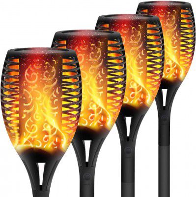 XERGY Solar Lights Outdoor Waterproof Dancing Fire Mashaal Flame Torch 96 LED 2200 mAh Battery (Large Size Pack of 4)