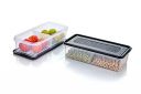 Xiran 2 Fridge Storage Boxes 2 Partition Fridge Organizer with Removable Drain Plate and Lid Stackable Fridge Containers Storage Containers (Black, 2000ML)...