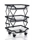 XL Kitchen 3 Layer Folding & Movable Storage Basket with Lockable Wheels (Color - Black, Folding)...