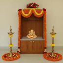XL Kitchen Polyresin Ganesh Idol on Leaf - Lord Ganesha with Diya - Metal...