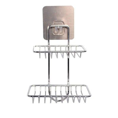 XML Wall Mounted Double Layer soap Cady Dish Holder Stainless Steel Wall Hanging Soap Storage Rack for Kitchen Bathroom-with Self Adhesive Magic Sticker(Silver), Standard