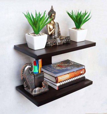Xtenshion Crafts Wooden Wall Mount TV Set Up Box Stand Wall Shelves Wooden Wall Shelf  (Number of Shelves - 2, Brown)
