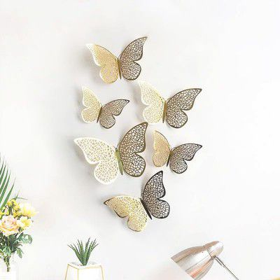 Xtore 6Pcs 3D Butterfly with Sticking Pad for Home | Office | Kitchen Decor (Pack of 6, Golden)