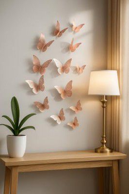Xtore ® Congealed Paper Metallic Finish Home Decor 3D Butterfly -Set of 12 Pcs