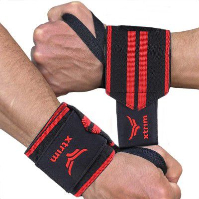 XTRIM Wrist Supporter for Gym, Wrist Band for Gym Workout,(Red, 18-inch, Set of 2)