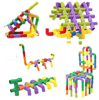 XUNDA Building Block with Pipe & Wheels Activity Toy Montessori Game Early Educational Toys Games Building Block Multicolour [ 3+]