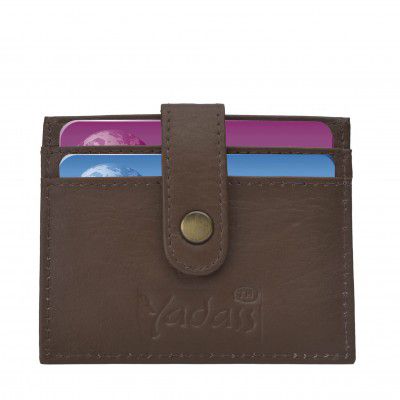 YADASS 3 Slots Leather Credit Card Holder Wallet for Men & Women (Dark Brown)