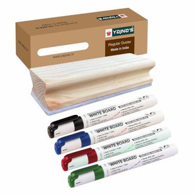 YAJNAS Wooden Duster & Marker Combo For Whiteboard & Chalkboard Use