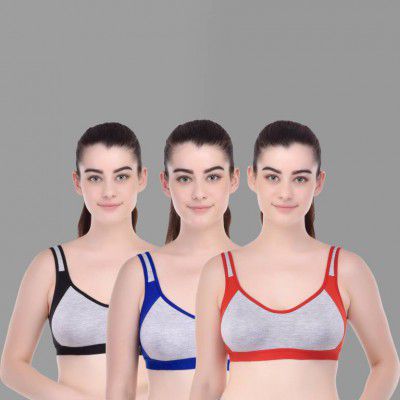 Yana Pack of 3 Women Sports Non-Padded Bra (Red, Blue, Black)