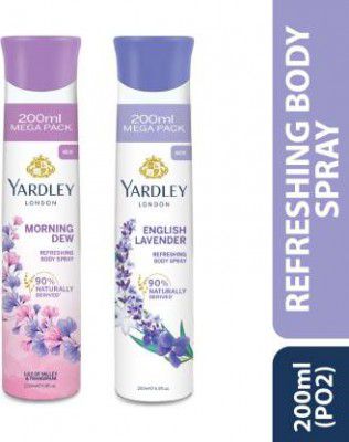 Yardley London Morning Dew Refreshing Body Spray 200ml + English Lavender 200ml Deodorant Spray - For Women  (400 ml, Pack of 2)