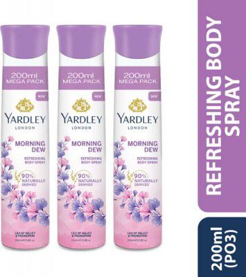 Yardley London Morning Dew Refreshing Body Spray 200ml Deodorant Spray (600 ml, Pack of 3)