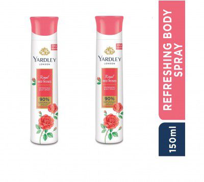 YARDLEY London Royal Red Rose Body Spray - For Women (300 ml, Pack of 2)
