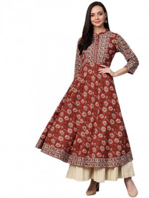 Yash Gallery Women's Cotton Floral Printed Anarkali Kurta for Women