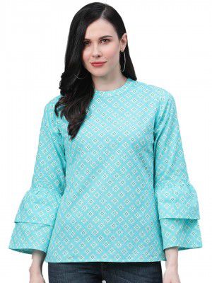 Yash Gallery Women'S Cotton Geometric Straight Top for Women