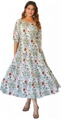 Yash Gallery Women's Rayon Floral Printed Tiered Style Maxi Dress