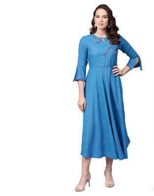 Yash Gallery Women'S Viscose Embroidered Flared Dress for Women