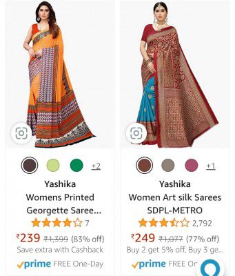 Yashika Women Sarees up to 92% off