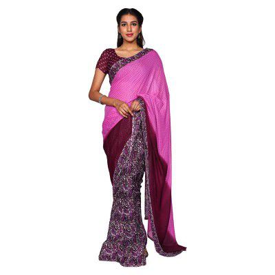 Yashika Women's Georgette Green Color Saree Without Blouse Piece