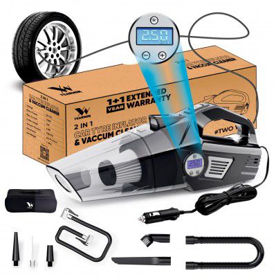 YEARWIN 4 in1 Car Vacuum Cleaner with Tyre Inflator DC12V High Power 7000PA Handheld Car Vacuum LED Light, 4.2M Power Cord, for Wet/Dry Use, Black (?TWOWAY)
