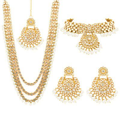 Yellow Chimes Kundan Indian Traditional Pearl Multilayer Dulhan Bridal Necklace Set Jewellery Set for Women & Girls