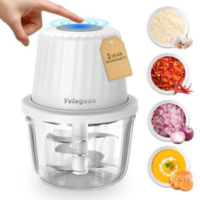 Yelogash 400ML Rechargeable Mini Electric Chopper with 6 Stainless Steel Blades, Chopper Electric for Kitchen, Onion Chopper, Food Processor for Ginger, Garlic, Mint Leaves, Chillies, Portable Design