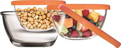 Yera Glass Storage Bowl with Lids, Set of 8, 265 ml | Transparent Glassware | Durable & Airtight Lids
