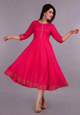 YESLY  Women Solid Viscose Rayon Anarkali Kurta  (Pink)