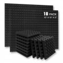 YGM Acoustic Foams® Pyramid Acoustic (Set of 18), 32 Density Foam Panels 12 X 12 X 2 Inches, Soundproof Padding, Soundproofing Wall Tiles Echo Absorption (Charcoal Black)...
