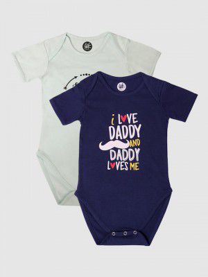 YK BabyInfant Boys Pack Of 2 Navy Blue & Off-White Daddy Printed Bodysuits
