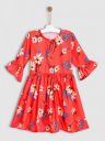 YK Girls Red Floral Print Fit & Flare Dress...