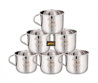 YM STAINLESS STEEL - Tea & Coffee Cup | Set of 6 | Laser Design | Silver Mirror Finish | Break Resistant | Durable | Gifting Item | 140ml