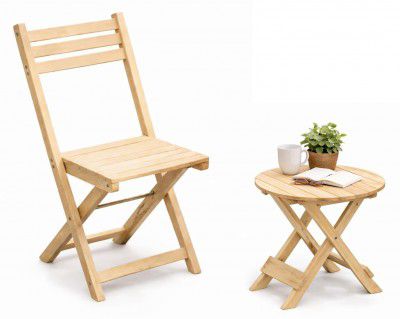 Yo Green Wooden Round Table and Chair Set (1 Chair & 1 Table)