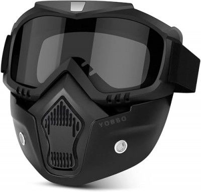 Yobbo Reusable Goggle Mask Anti Scratch Uv Protective Face & Eyewear Windproof Dirt Shield with Soft Foam Padded Detachable Mouth Filter for Cycling Bike Off Road Racing Ride Unisex (Black Visor)