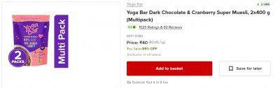 Bigbasket : Yoga Bar Chocolate Chunk Nut Multigrain Energy Bar, 2x350 g (Multipack)