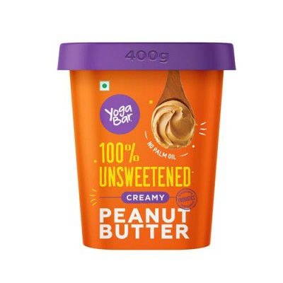 Yogabar 100% Pure Peanut Butter | Creamy & Yummy Unsweetened | Slow Roasted | Non-GMO Premium Peanuts | No Added Sugar - 400gm