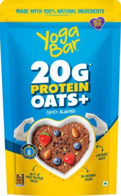 Yogabar 20g High Protein Oats 350g | Choco Almond Oatmeal | High Fiber | Breakfast cereal | Weight Management | Whey Protein
