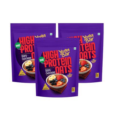 Yogabar 26g High Protein Oats 1kg, Pack of 3 , Dark Chocolate - Breakfast Cereal with Wholegrains, 26% Protein & No added sugar