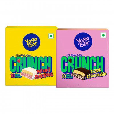 Yogabar Crunch Mixed Berries & Dark Chocolate Protein Bar | 50g each, Pack of 12