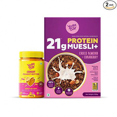 Yogabar Crunchy Peanut Butter (400 g) and Yogabar High Protein Muesli - Choco Almond & Cranberry (350 g) - Combo Pack