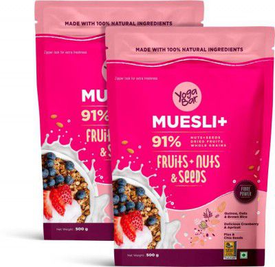 Yogabar Fruit and Nut Muesli 1kg | Muesli with 29% Fruits, Nuts and Seeds Pouch  (2 x 0.5 kg)