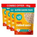 Yogabar Golden Jumbo Rolled Oats 4kg (1kg Pouch, Pack of 4) - Gluten-Free Oats with High Fibre - No Powder...