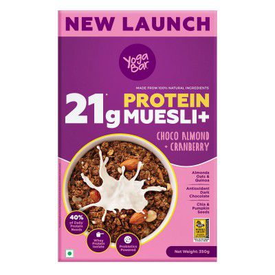 Yogabar High Protein Muesli - Choco Almond & Cranberry - 21g Protein Muesli with Premium Whey Protein Isolate, Almonds & Probiotics - Gluten Free - All Natural Protein Snacks 350g