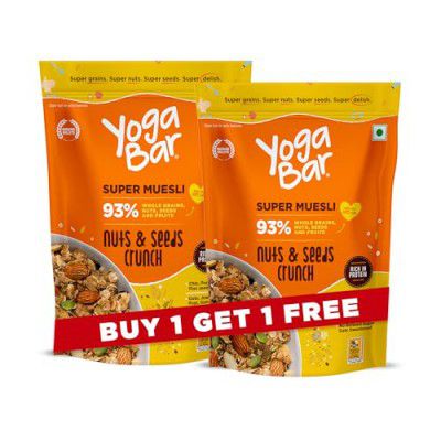 Yogabar Muesli Nuts + Seeds Crunch 700g (Buy 1 Get 1 FREE) with Flax and Chia Seeds, 700g [Pack of 2 ]