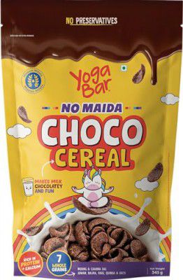 Yogabar Multigrain Chocos Cereal for Breakfast, Zero Maida, Delicious Chocolate Chocos for Kids & Adults, Protein Food, 0 Preservatives, 0 Chemicals, Contains Jowar, Bajra, Ragi, Quinoa & Oats, 345g