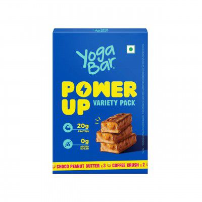 Yogabar Power Up 20g Protein Bar (5 Bars, Variety Pack, No Added Sugar)